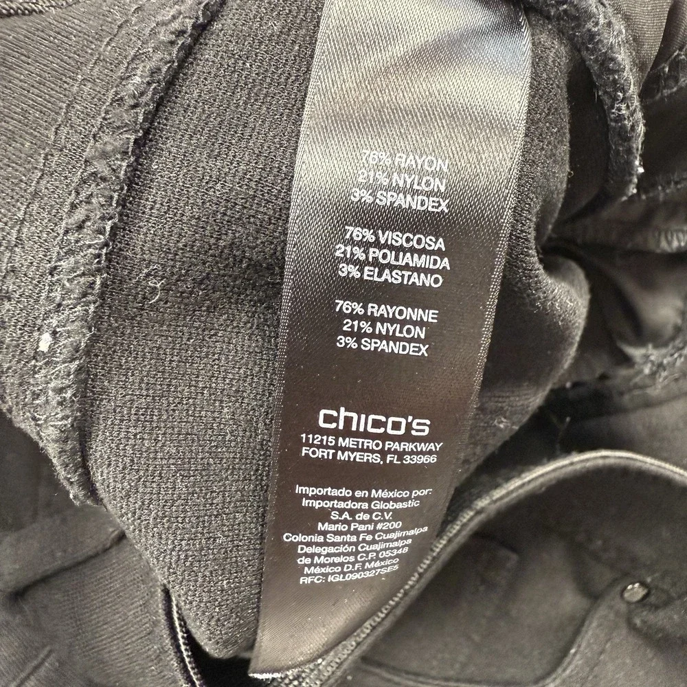 Chico's So Slimming Women Size XL Large Black Ankle Pants Stretch Wide Waistband